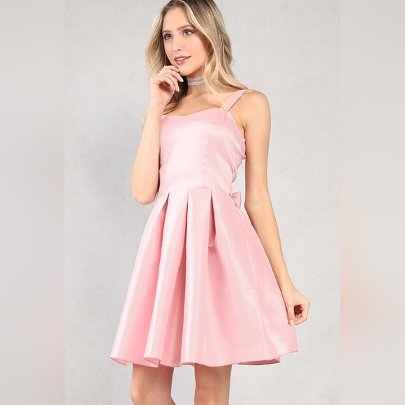 Papaya Pleated Fit and Flare Dress, Made in USA - Picture 1 of 5